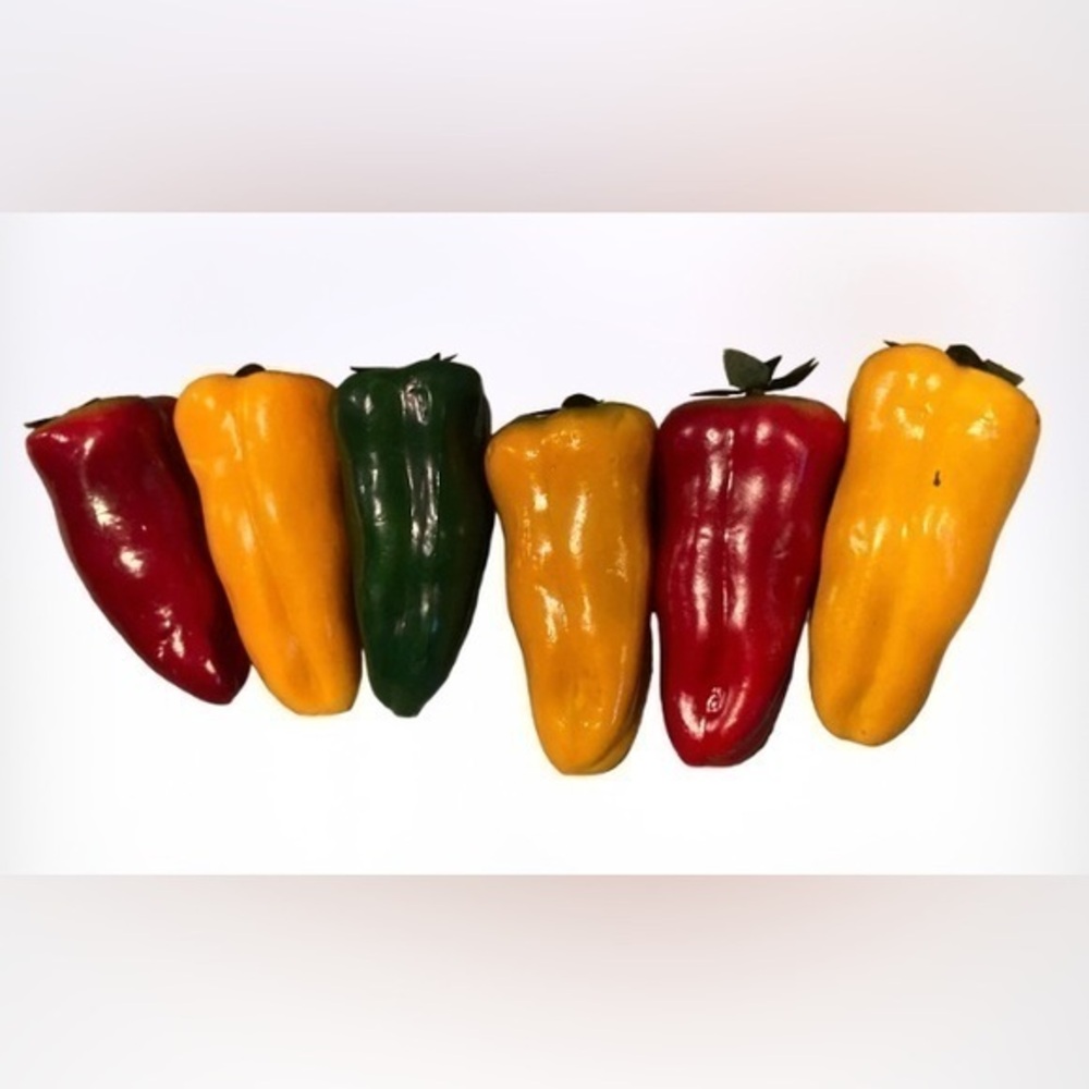 Set 6 Artificial Peppers Green Yellow Red Kitchen Decor Faux Fake Chili